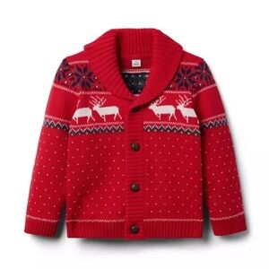 Janie and Jack Festive Fair Isle Red Knit Sweater Cardigan Boy 12-18 Christmas